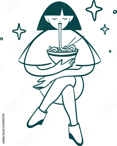 Asian food Collection clip art. Girl with udon illustration