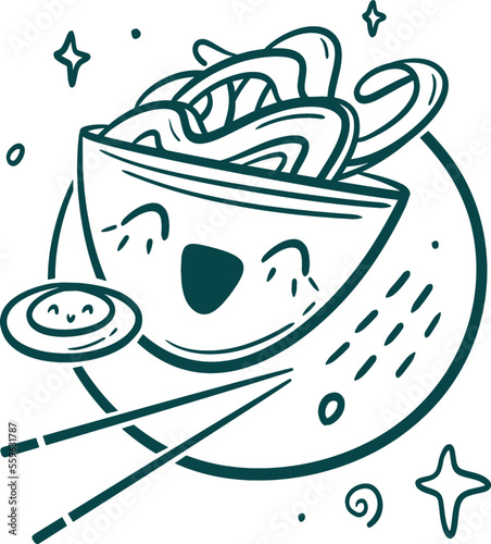 Asian food Collection clip art. Kawaii happy ramen illustration