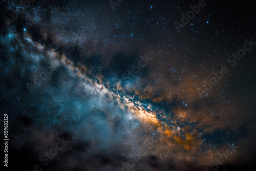 Long exposure shot of the Milky Way galaxy in the universe with stars and cosmic dust. Generative AI
