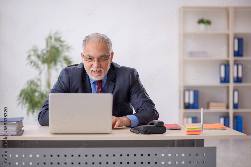 Old male boss working in the office Old male boss working in the office