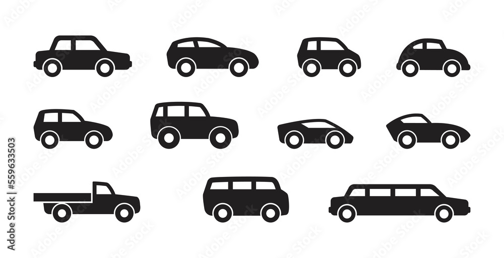 various cars simple silhouette set