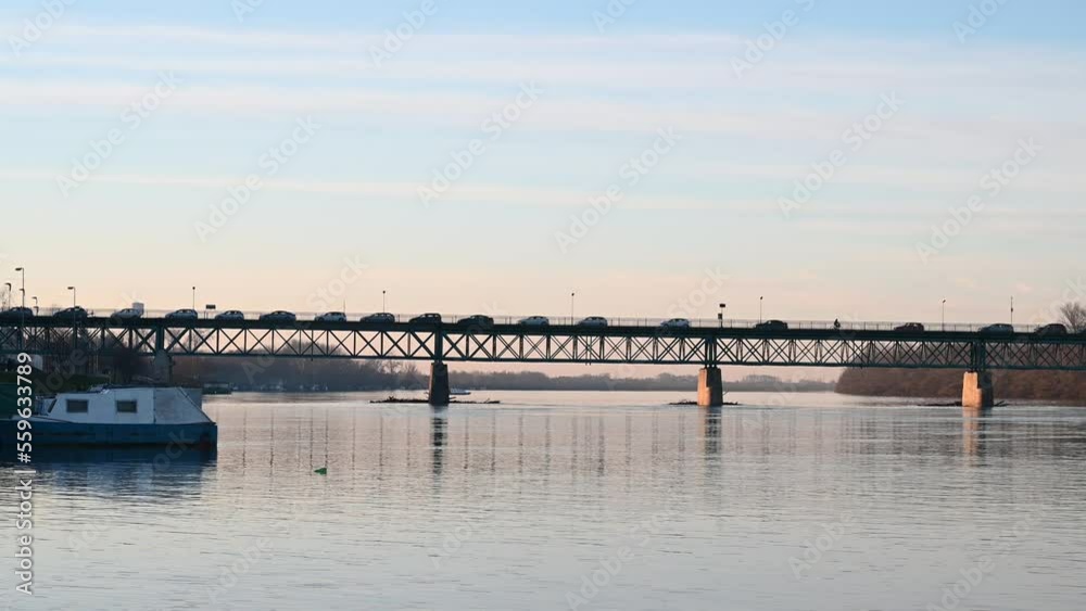 Lots of cars on the bridge. Traffic jam. Border crossing. Lots of cars on the bridge. Traffic jam. Border crossing.