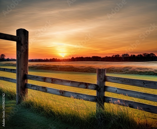 sunset over a field of wheat and trees with fences  agriculture  background  beautiful  blue  cloud  clouds  country