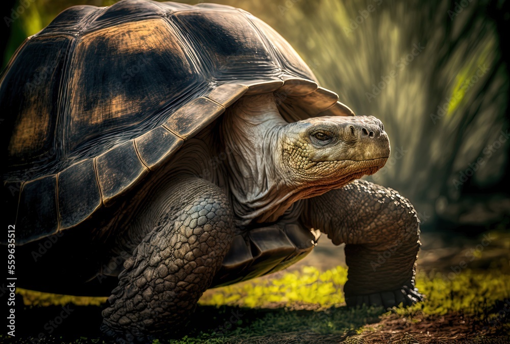 illustration of Aldabra Giant Tortoise in nature green background with sunlight bokeh illustration of Aldabra Giant Tortoise in nature green background with sunlight bokeh