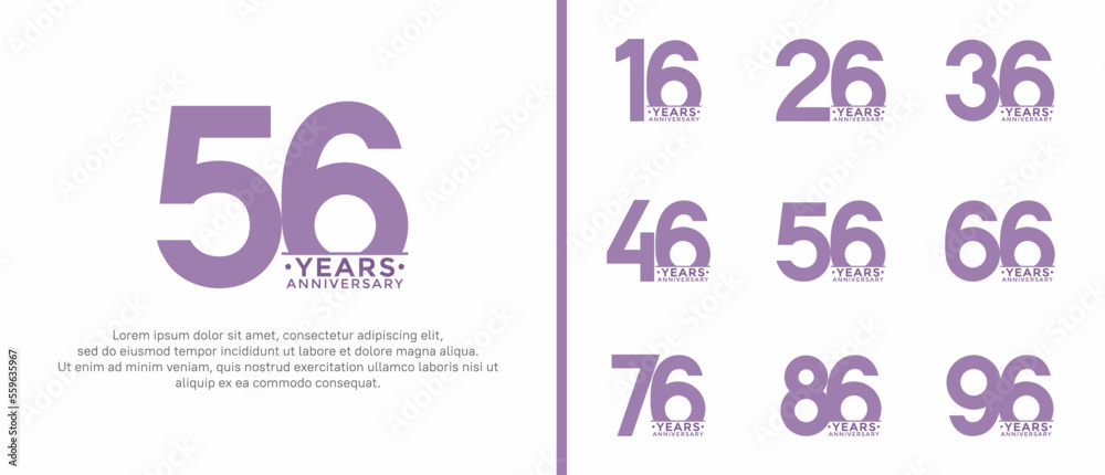 set of anniversary logo style purple color on white background for special moment