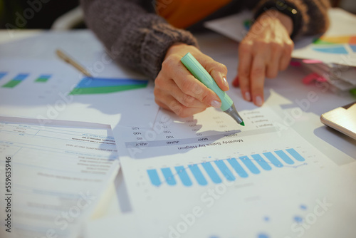business woman working with documents and graphs