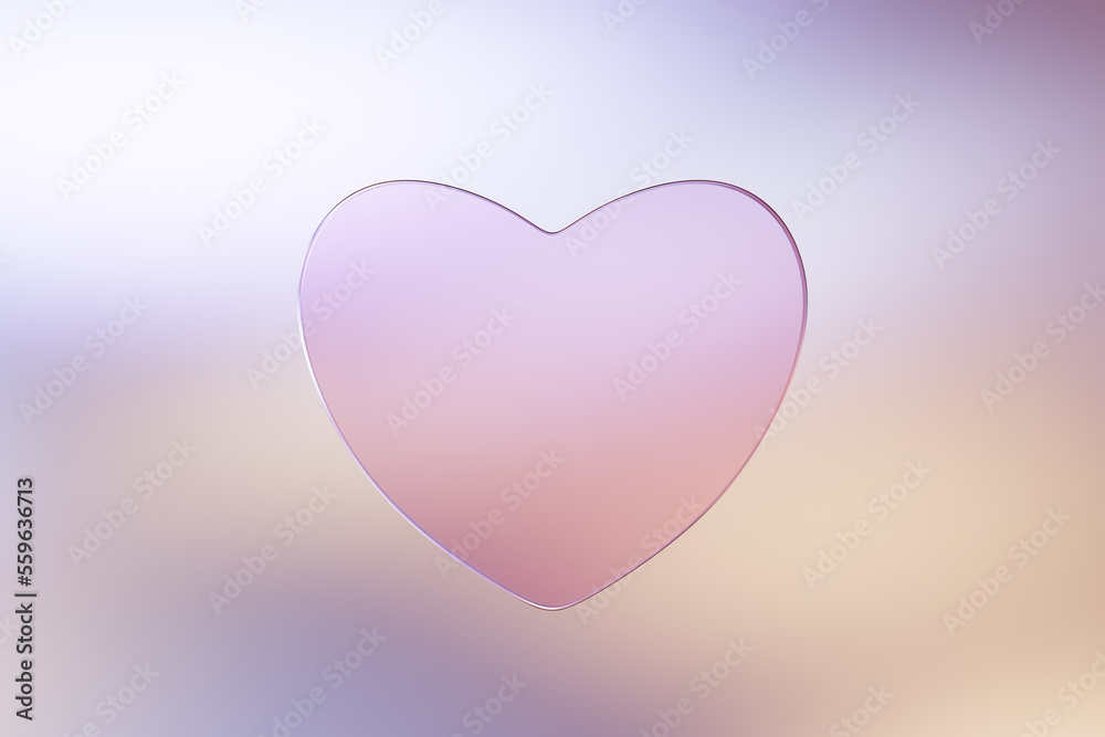 heart shape glass morphism, 3d rendering