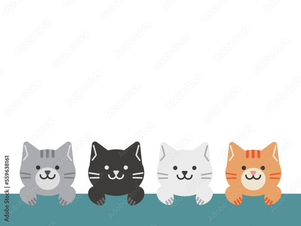 Obraz premium 4匹の猫のイラスト 背景素材