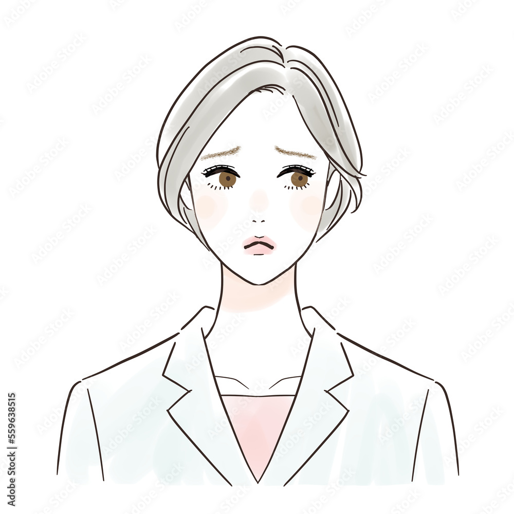 困り顔の白衣の女性 困り顔の白衣の女性