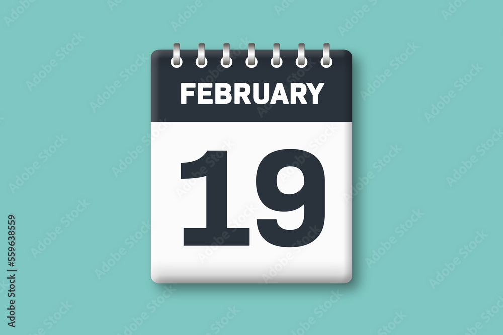 February 19 - Calender Date 19th of February on Cyan / Bluegreen Background February 19 - Calender Date 19th of February on Cyan / Bluegreen Background
