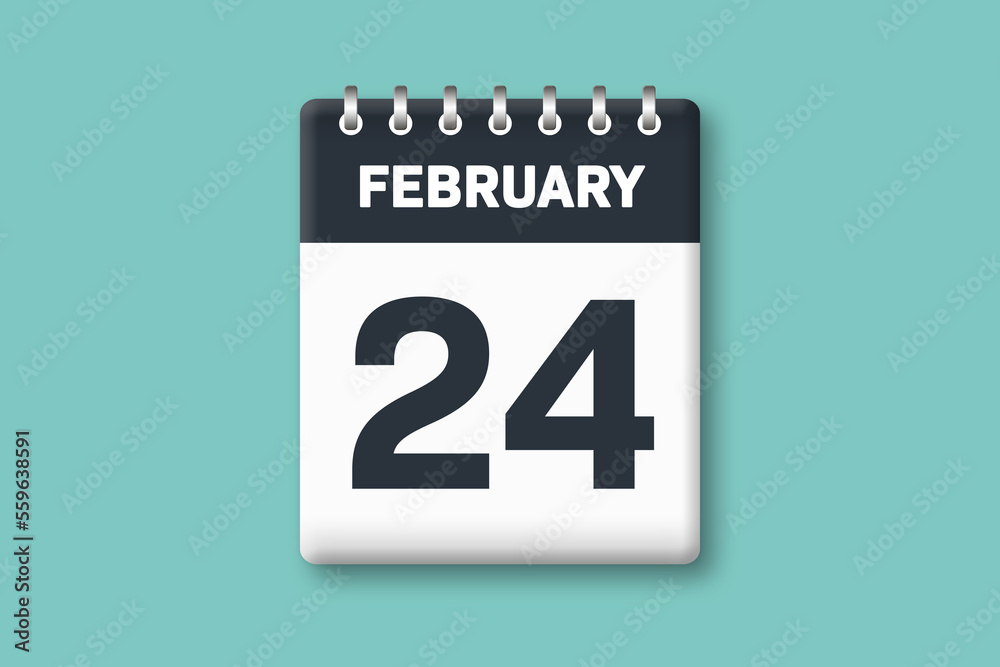 February 24 - Calender Date 24th of February on Cyan / Bluegreen Background February 24 - Calender Date 24th of February on Cyan / Bluegreen Background