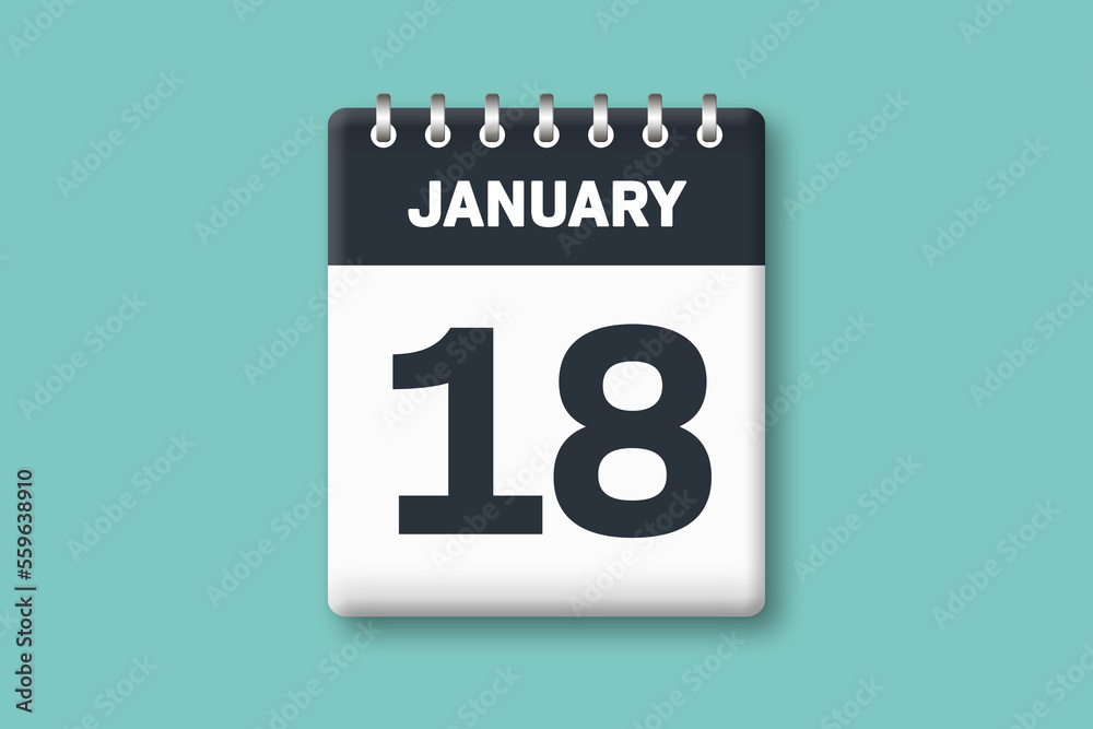 January 18 - Calender Date 18th of January on Cyan / Bluegreen Background January 18 - Calender Date 18th of January on Cyan / Bluegreen Background