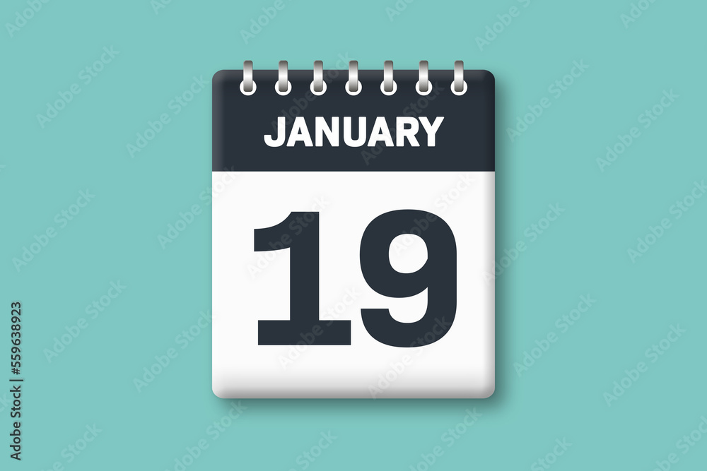 January 19 - Calender Date 19th of January on Cyan / Bluegreen Background January 19 - Calender Date 19th of January on Cyan / Bluegreen Background