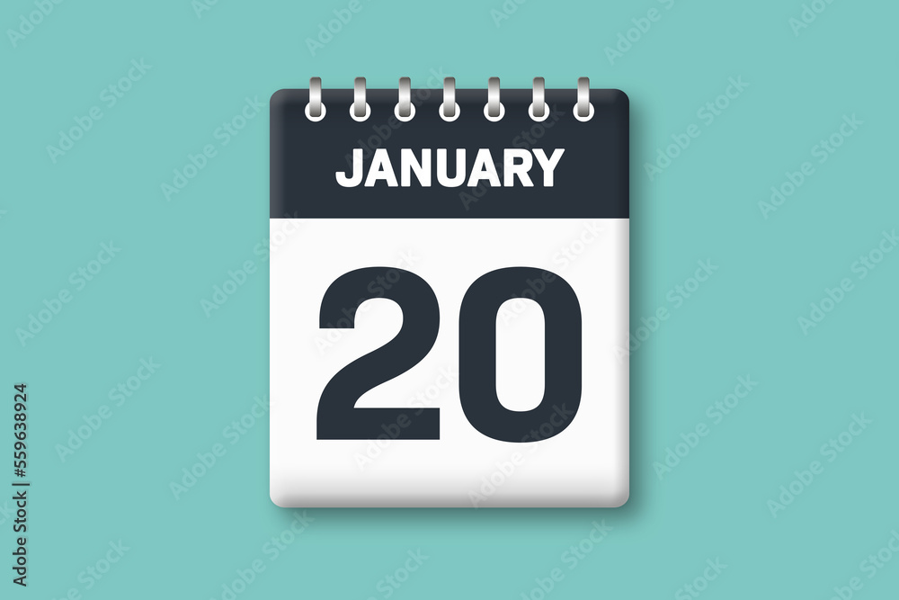 January 20 - Calender Date 20th of January on Cyan / Bluegreen Background January 20 - Calender Date 20th of January on Cyan / Bluegreen Background