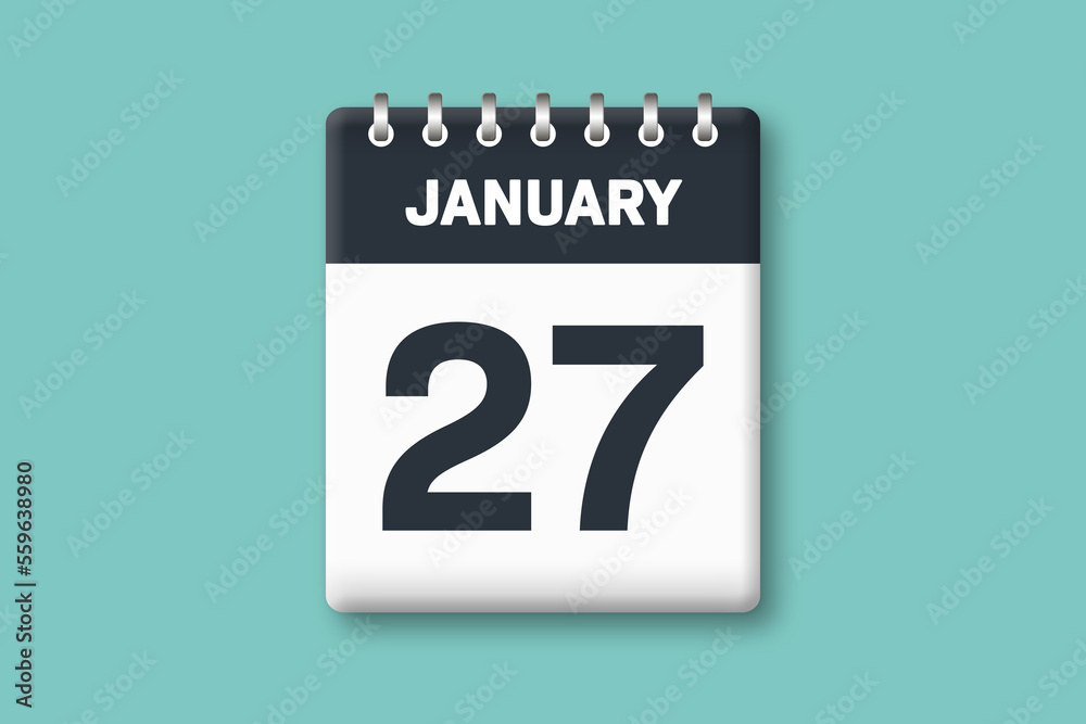 January 27 - Calender Date 27th of January on Cyan / Bluegreen Background January 27 - Calender Date 27th of January on Cyan / Bluegreen Background