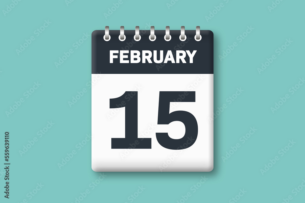 February 15 - Calender Date 15th of February on Cyan / Bluegreen Background February 15 - Calender Date 15th of February on Cyan / Bluegreen Background
