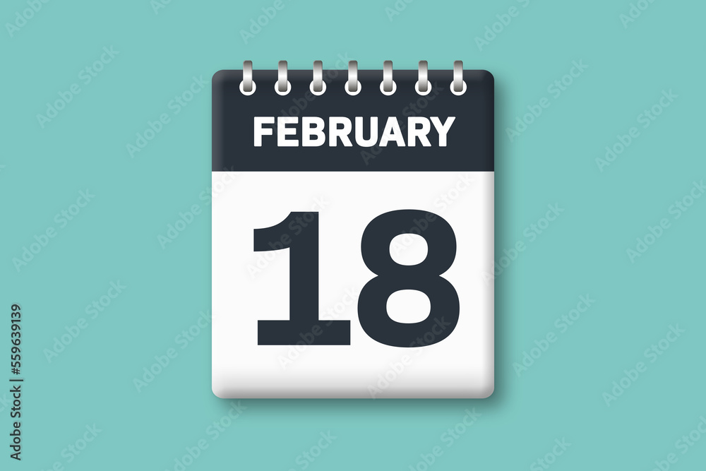 February 18 - Calender Date 18th of February on Cyan / Bluegreen Background February 18 - Calender Date 18th of February on Cyan / Bluegreen Background