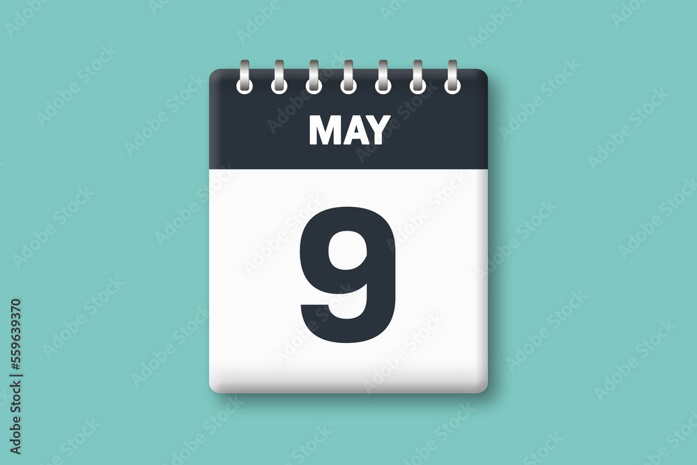 May 9 - Calender Date 9th of May on Cyan / Bluegreen Background May 9 - Calender Date 9th of May on Cyan / Bluegreen Background