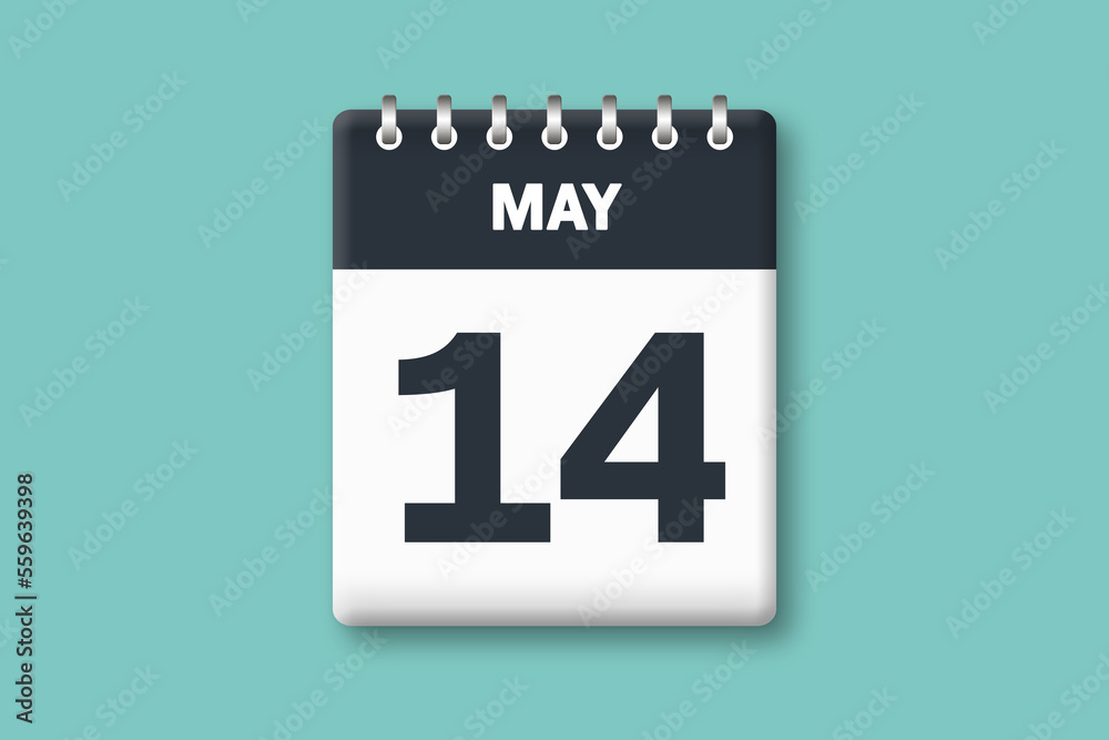 May 14 - Calender Date 14th of May on Cyan / Bluegreen Background May 14 - Calender Date 14th of May on Cyan / Bluegreen Background