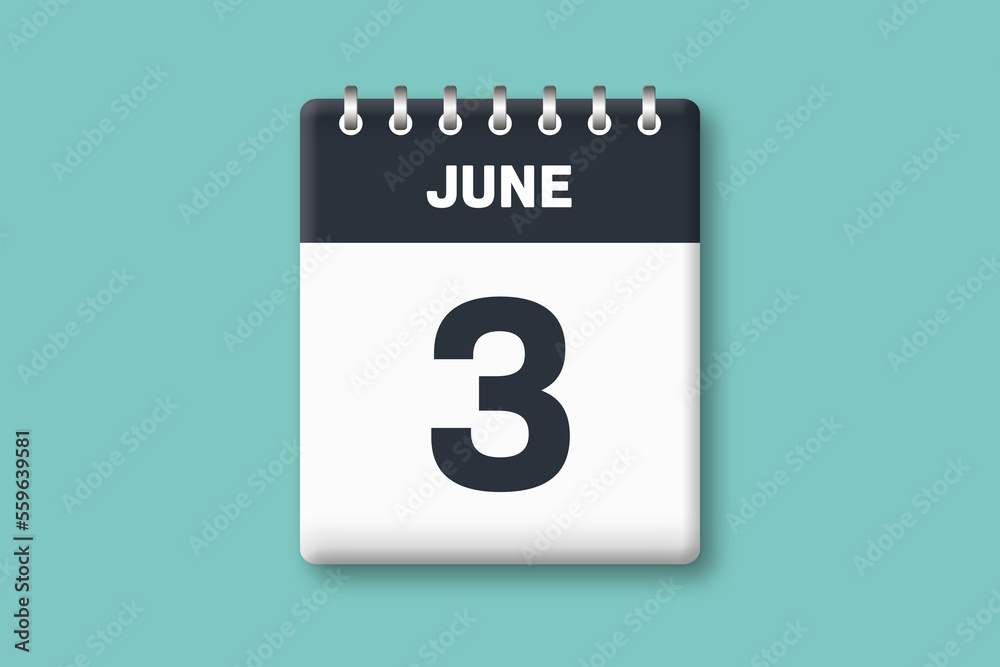 June 3 - Calender Date 3rd of June on Cyan / Bluegreen Background June 3 - Calender Date 3rd of June on Cyan / Bluegreen Background