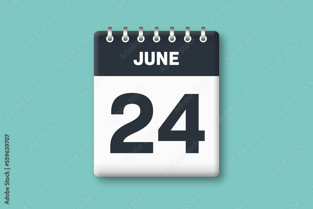 June 24 - Calender Date 24th of June on Cyan / Bluegreen Background June 24 - Calender Date 24th of June on Cyan / Bluegreen Background