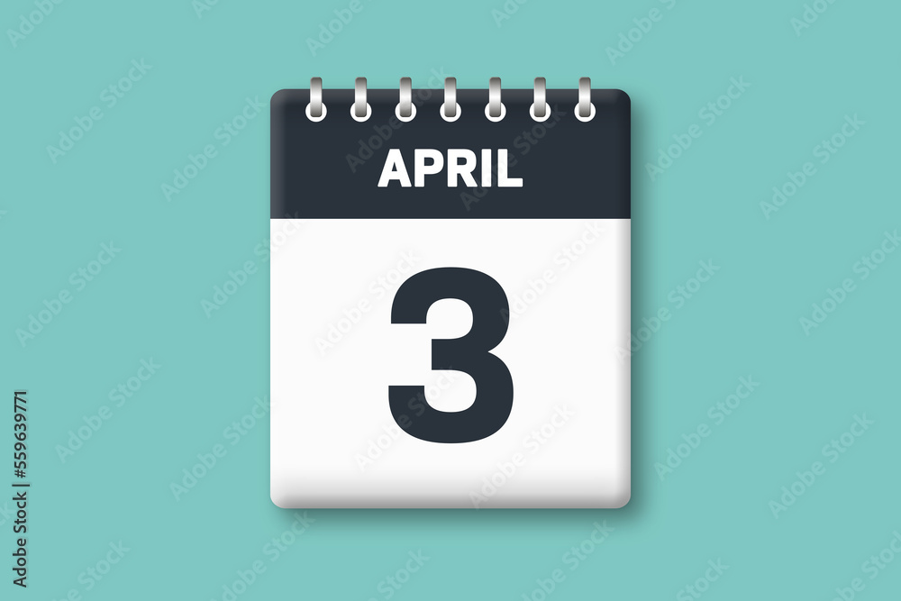 April 3 - Calender Date 3rd of April on Cyan / Bluegreen Background April 3 - Calender Date 3rd of April on Cyan / Bluegreen Background