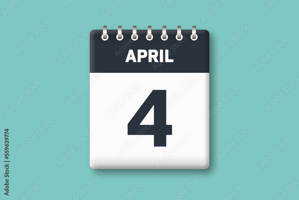 April 4 - Calender Date 4th of April on Cyan / Bluegreen Background April 4 - Calender Date 4th of April on Cyan / Bluegreen Background
