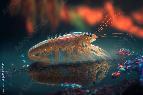 An extremely sharp and detailed portrait of shrimp macro. Generative AI. Detailed shrimp. Shrimp macro. photo