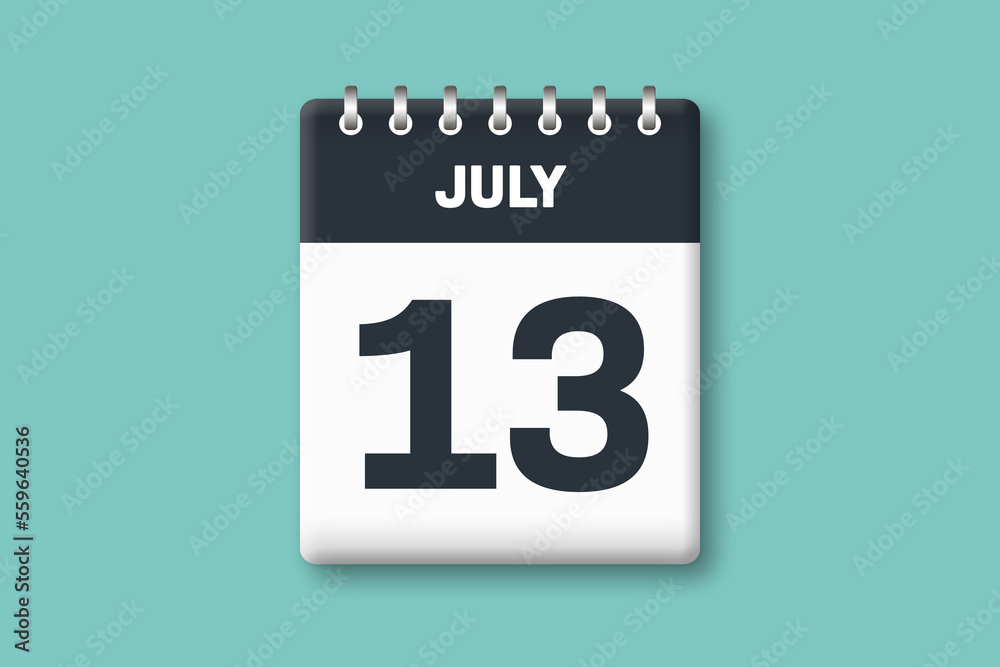 July 13 - Calender Date 13th of July on Cyan / Bluegreen Background July 13 - Calender Date 13th of July on Cyan / Bluegreen Background