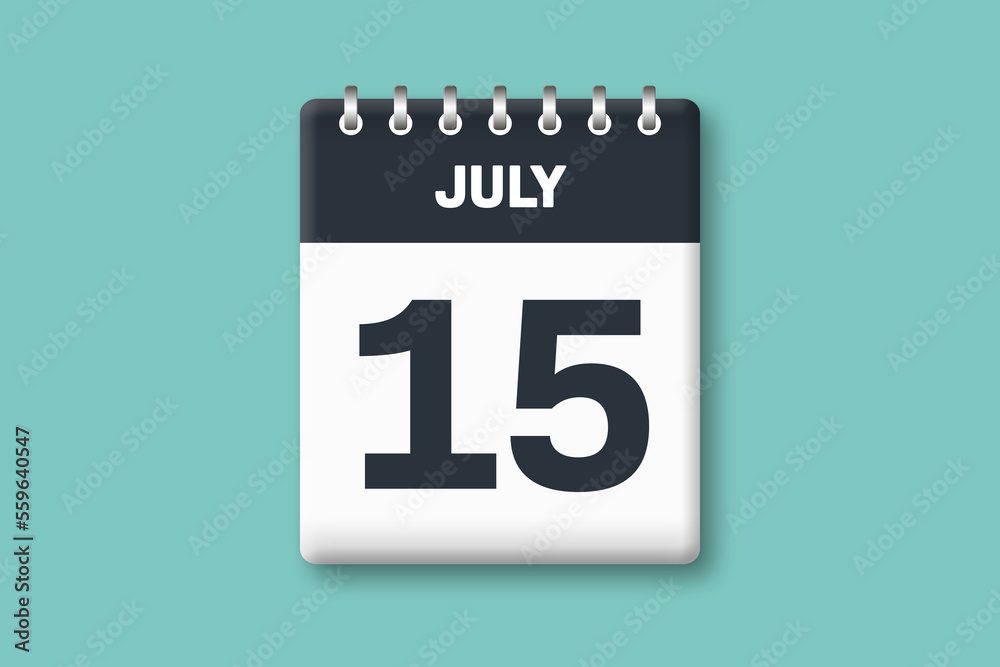 July 15 - Calender Date 15th of July on Cyan / Bluegreen Background July 15 - Calender Date 15th of July on Cyan / Bluegreen Background
