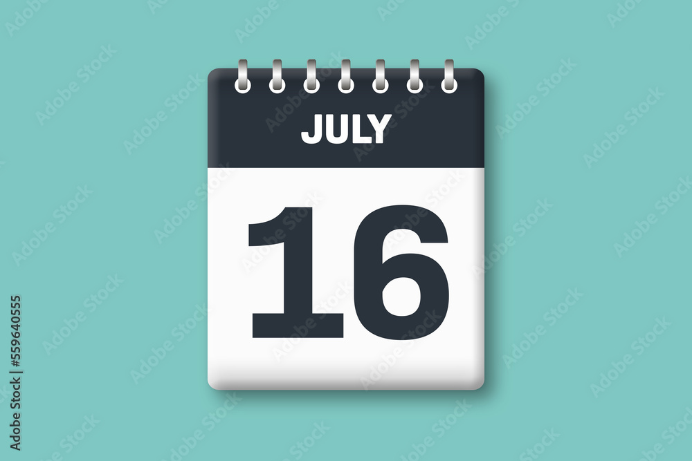July 16 - Calender Date 16th of July on Cyan / Bluegreen Background July 16 - Calender Date 16th of July on Cyan / Bluegreen Background