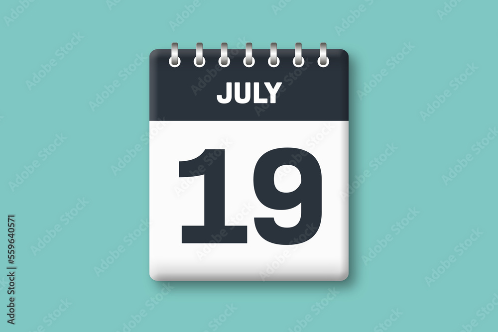 July 19 - Calender Date 19th of July on Cyan / Bluegreen Background July 19 - Calender Date 19th of July on Cyan / Bluegreen Background