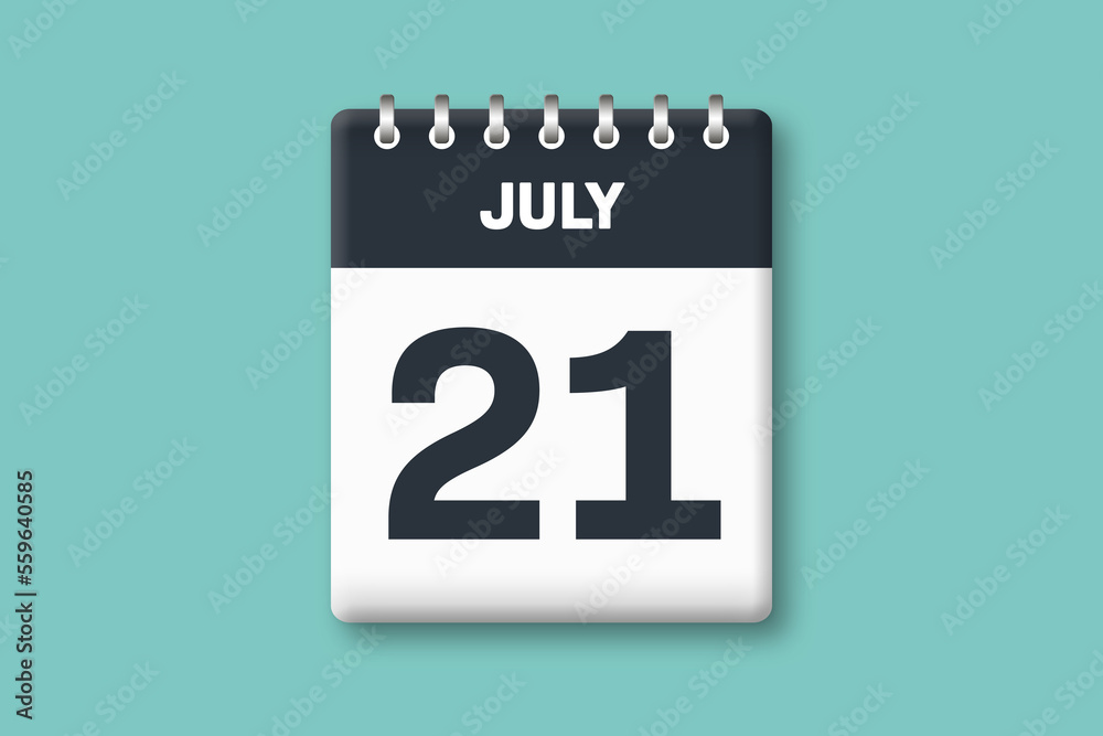 July 21 - Calender Date 21st of July on Cyan / Bluegreen Background July 21 - Calender Date 21st of July on Cyan / Bluegreen Background