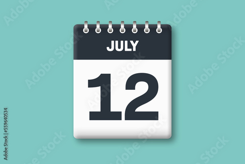 Obraz na plátně July 12 - Calender Date  12th of July on Cyan / Bluegreen Background