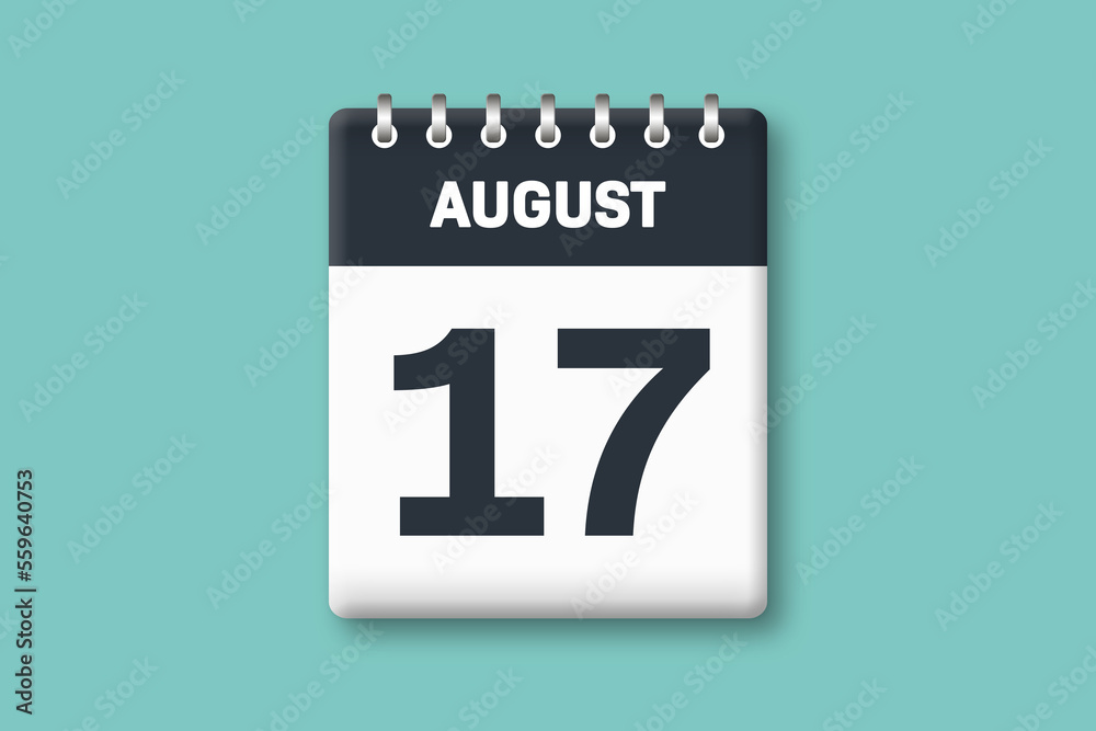 August 17 - Calender Date 17th of August on Cyan / Bluegreen Background August 17 - Calender Date 17th of August on Cyan / Bluegreen Background