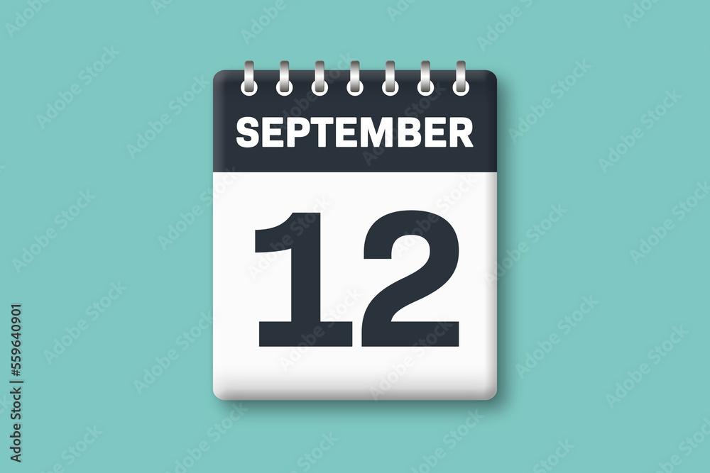 September 12 - Calender Date 12th of September on Cyan / Bluegreen Background September 12 - Calender Date 12th of September on Cyan / Bluegreen Background
