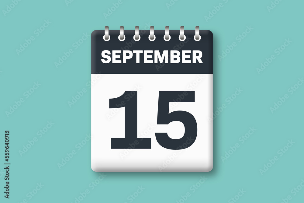 September 15 - Calender Date 15th of September on Cyan / Bluegreen Background September 15 - Calender Date 15th of September on Cyan / Bluegreen Background