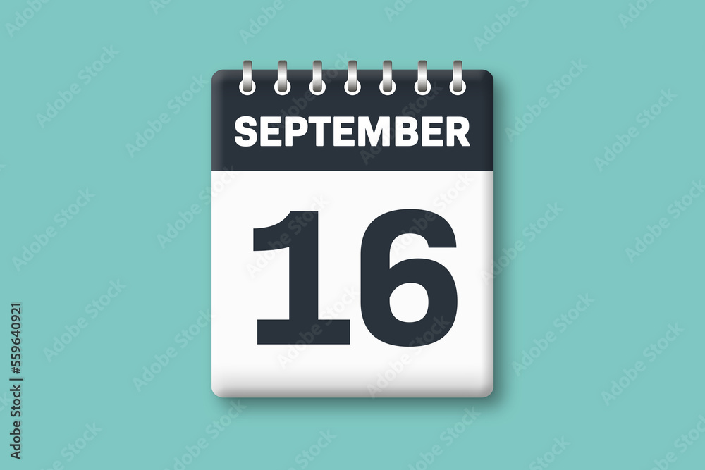 September 16 - Calender Date 16th of September on Cyan / Bluegreen Background September 16 - Calender Date 16th of September on Cyan / Bluegreen Background