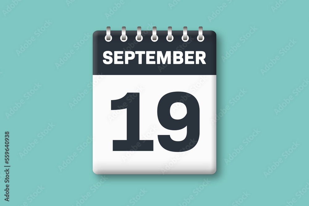 September 19 - Calender Date 19th of September on Cyan / Bluegreen Background September 19 - Calender Date 19th of September on Cyan / Bluegreen Background