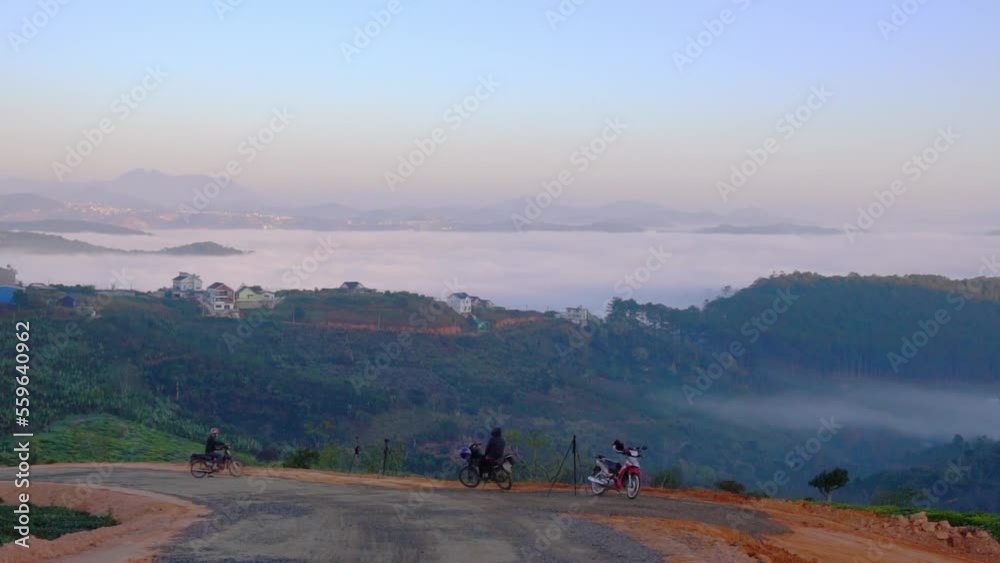 Morning landscape in a small town blurred in the morning mist is peaceful in the highlands of Da Lat, Vietnam Morning landscape in a small town blurred in the morning mist is peaceful in the highlands of Da Lat, Vietnam
