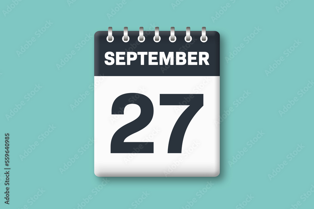September 27 - Calender Date 27th of September on Cyan / Bluegreen Background September 27 - Calender Date 27th of September on Cyan / Bluegreen Background
