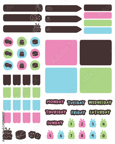 Set of planner stickers. Printable Planner Stickers. Planners and weekly days label. Bullet journal stickers  planner  scrapbook stickers design.