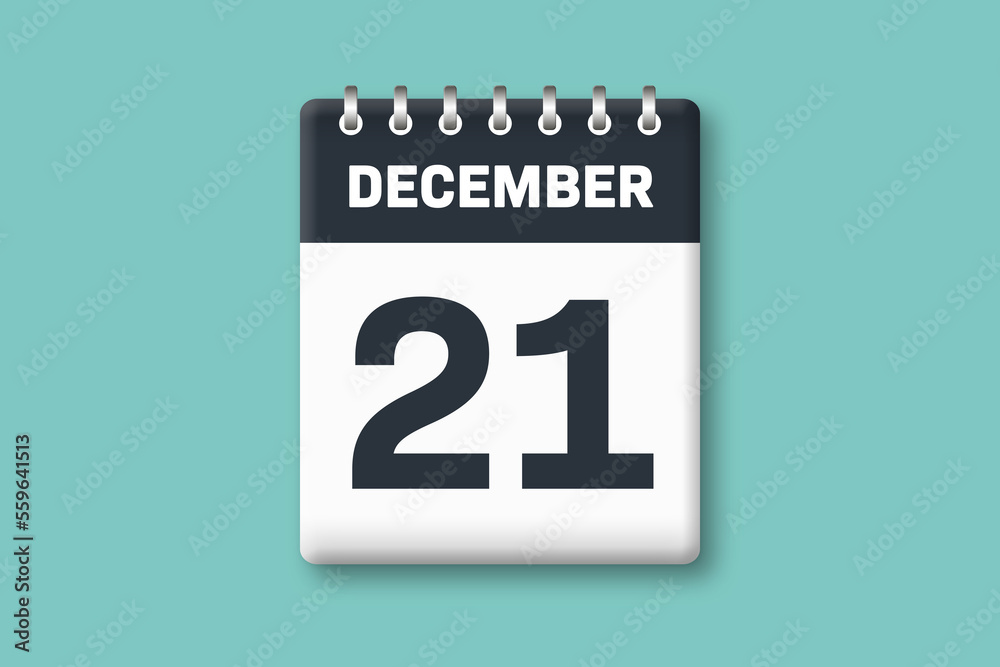December 21 - Calender Date 21st of December on Cyan / Bluegreen Background December 21 - Calender Date 21st of December on Cyan / Bluegreen Background