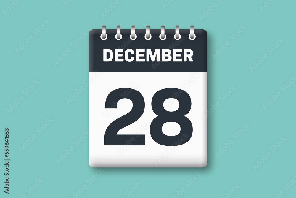 December 28 - Calender Date 28th of December on Cyan / Bluegreen Background December 28 - Calender Date 28th of December on Cyan / Bluegreen Background