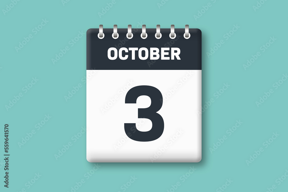 October 3 - Calender Date 3rd of October on Cyan / Bluegreen Background October 3 - Calender Date 3rd of October on Cyan / Bluegreen Background