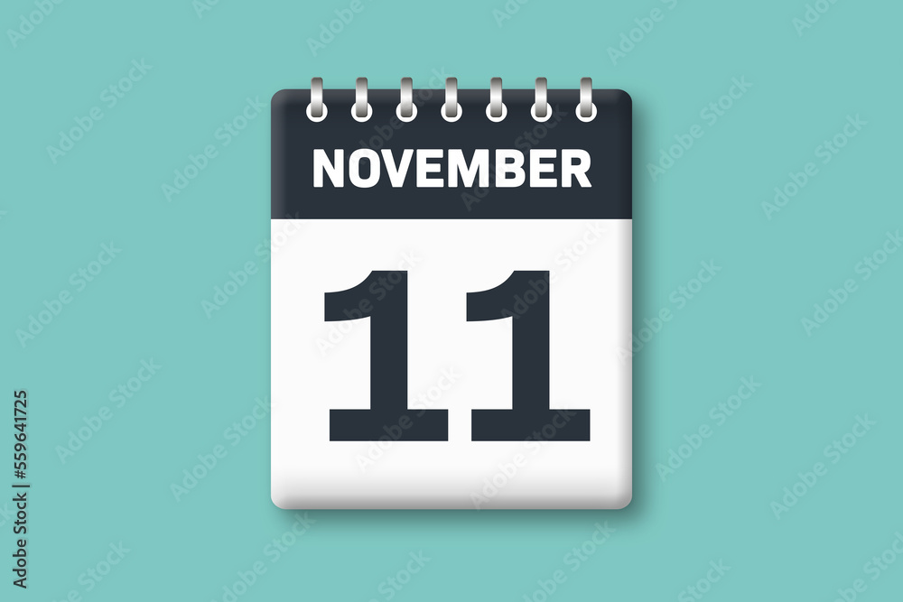 November 11 - Calender Date 11th of November on Cyan / Bluegreen Background November 11 - Calender Date 11th of November on Cyan / Bluegreen Background