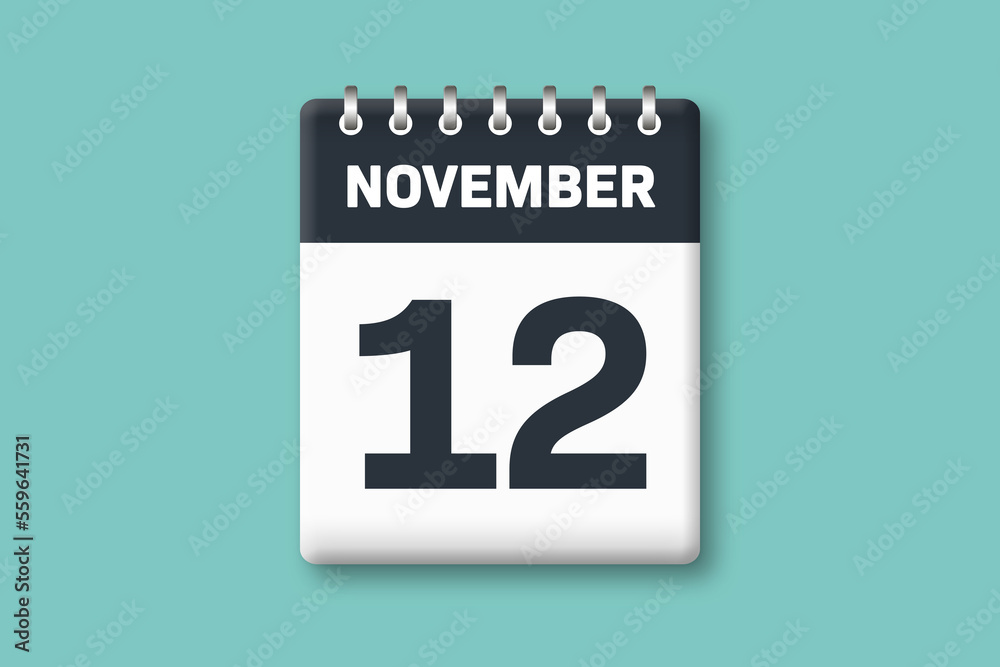 November 12 - Calender Date 12th of November on Cyan / Bluegreen Background November 12 - Calender Date 12th of November on Cyan / Bluegreen Background