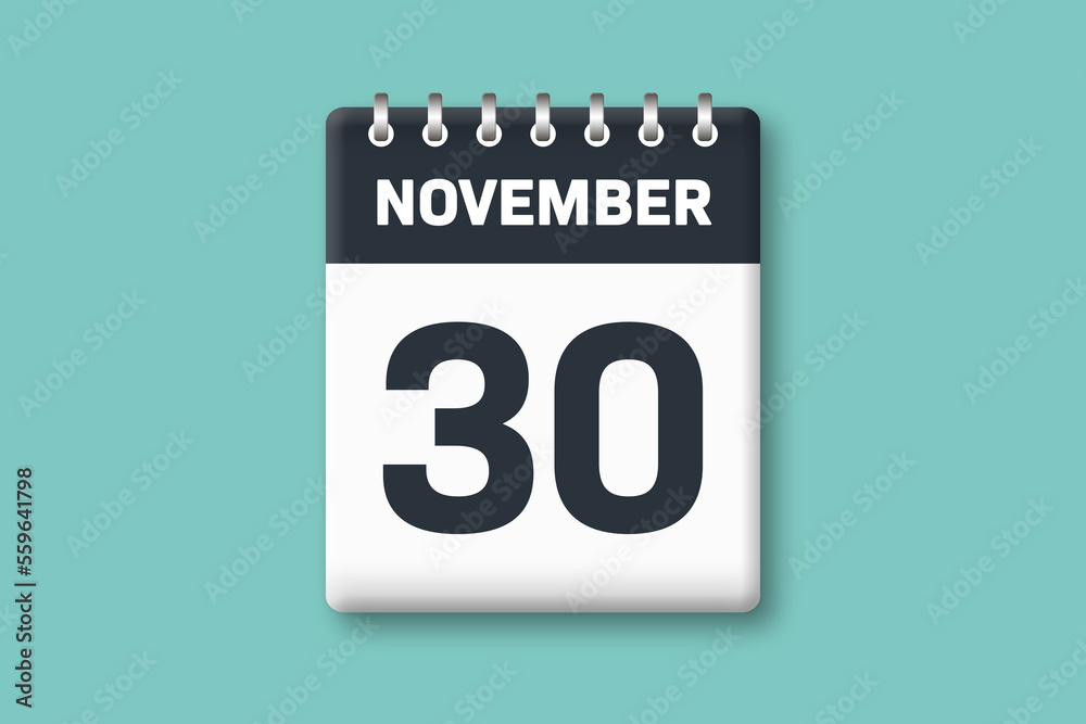 November 30 - Calender Date 30th of November on Cyan / Bluegreen Background November 30 - Calender Date 30th of November on Cyan / Bluegreen Background
