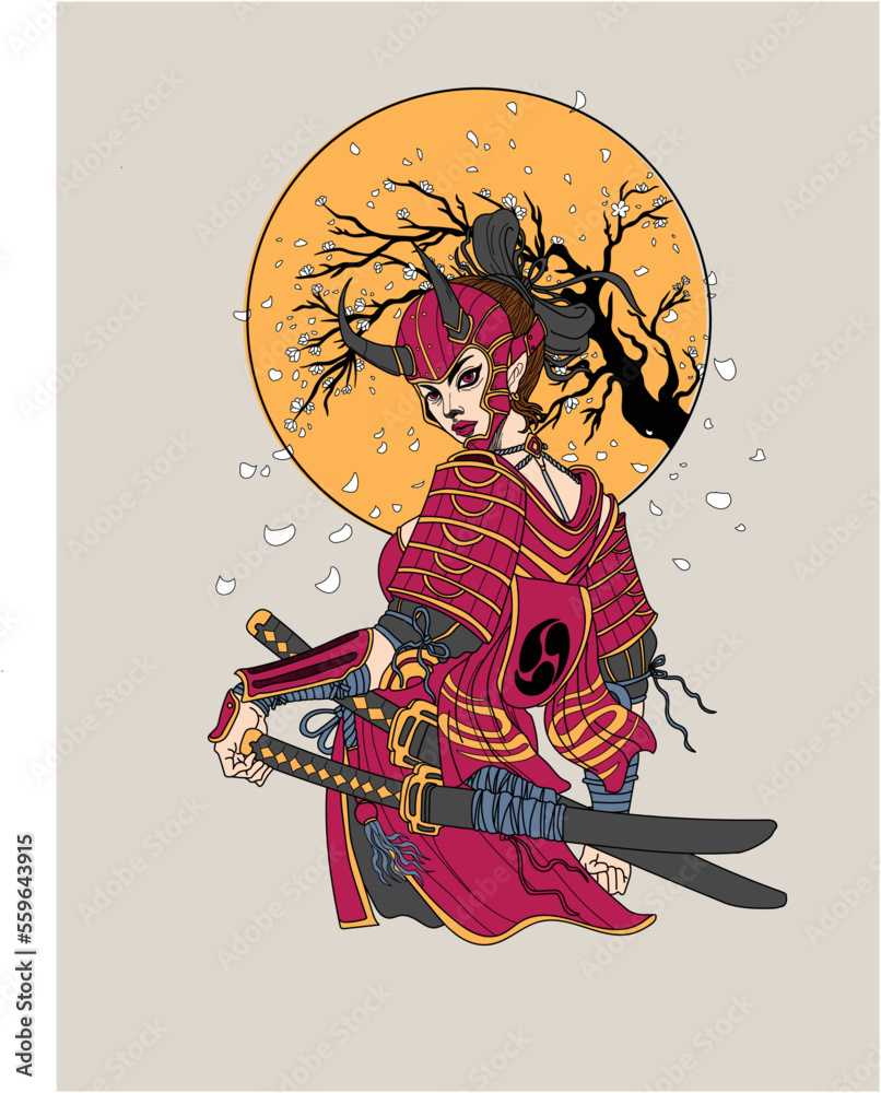 Samurai girl illustration