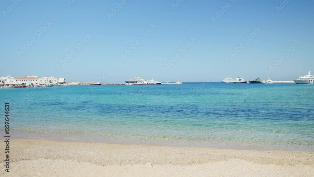 The Aegean Sea seen from the old port of Chora, Mykonos, Greece The Aegean Sea seen from the old port of Chora, Mykonos, Greece